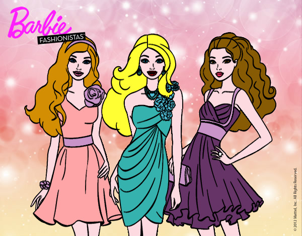 Dibujo Barbie y sus amigas vestidas de fiesta pintado por Sandrixbel