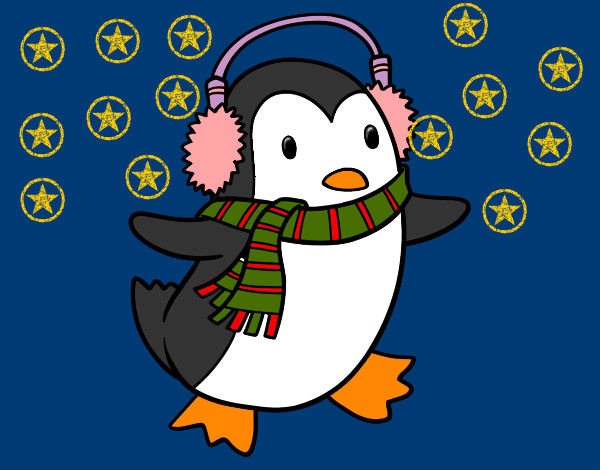 Dibujo Pingüino con bufanda pintado por flenchita
