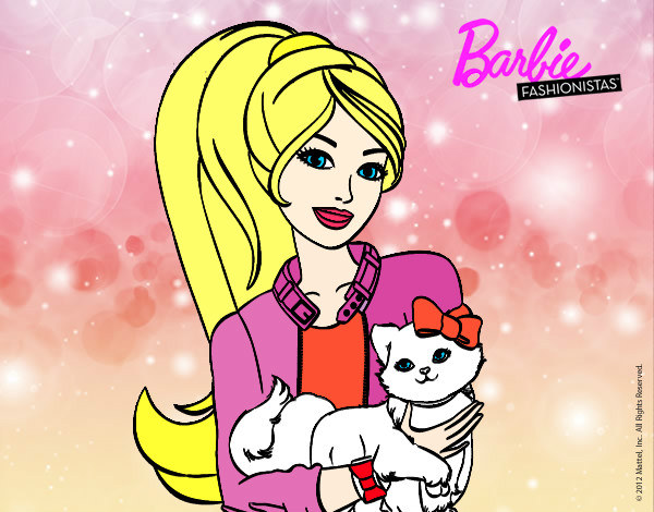 Dibujo Barbie con su linda gatita pintado por katyalvare
