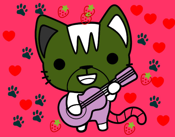 Dibujo Gato guitarrista pintado por melissa3