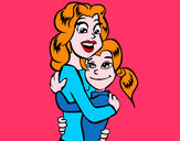 Dibujo Madre e hija abrazadas pintado por pabita