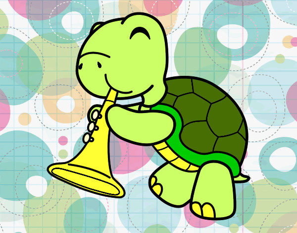 Dibujo Tortuga con trompeta pintado por Cookie1D