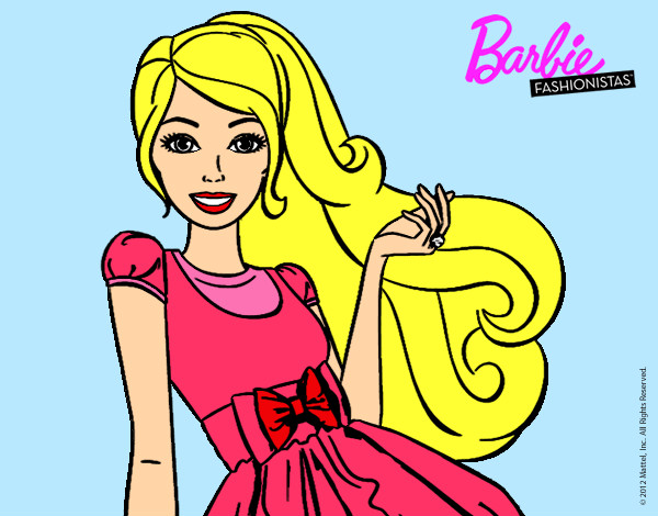 Dibujo Barbie con su vestido con lazo pintado por oloi