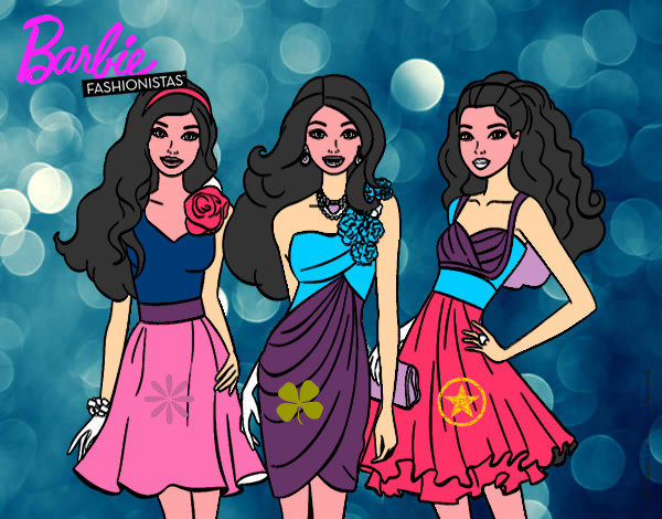 Dibujo Barbie y sus amigas vestidas de fiesta pintado por lupezap