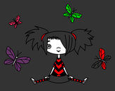 Dibujo Niña con mariposas pintado por kois
