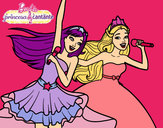 Dibujo Barbie y la princesa cantando pintado por sasamari