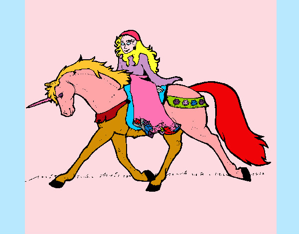 Dibujo Princesa en unicornio pintado por solsticio