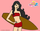 Dibujo Barbie con tabla de surf pintado por charito