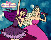 Dibujo Barbie y la princesa cantando pintado por charito
