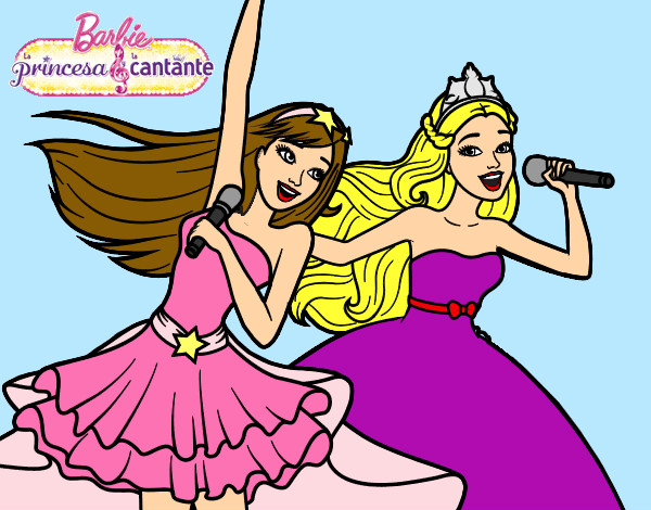 Dibujo Barbie y la princesa cantando pintado por Myryan