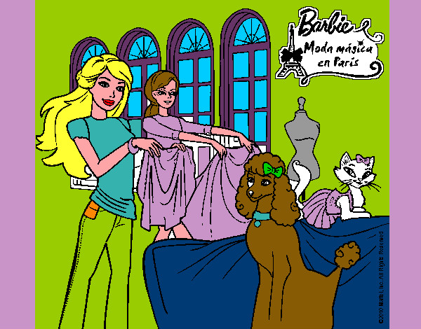 Dibujo Barbie y su amiga mirando ropa pintado por elalucila