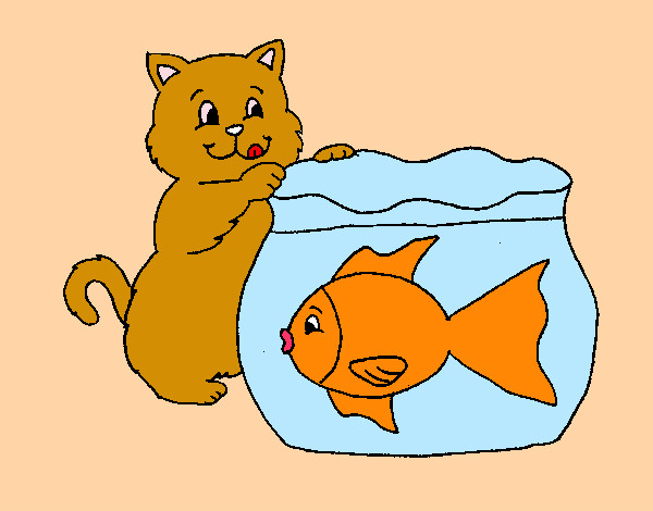 Dibujo Gato y pez pintado por maraaa