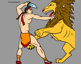 Dibujo Gladiador contra león pintado por lobo-turro