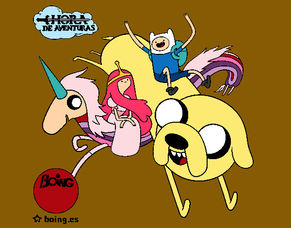 Jake, Finn, la princesa Chicle y Lady Arco Iris