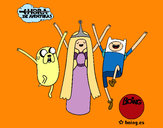 Dibujo Jake, Princesa Chicle y Finn pintado por charito