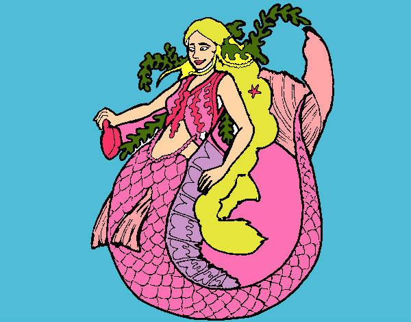 Dibujo Sirena con larga melena pintado por maraaa