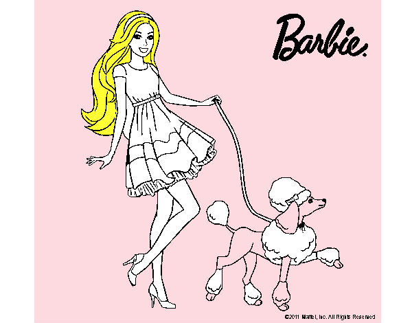 Barbie paseando a su mascota