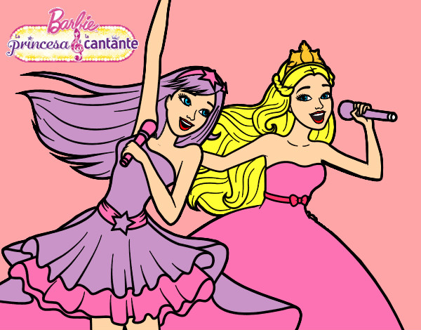 Dibujo Barbie y la princesa cantando pintado por valentinaz