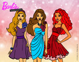 Dibujo Barbie y sus amigas vestidas de fiesta pintado por adrianaam