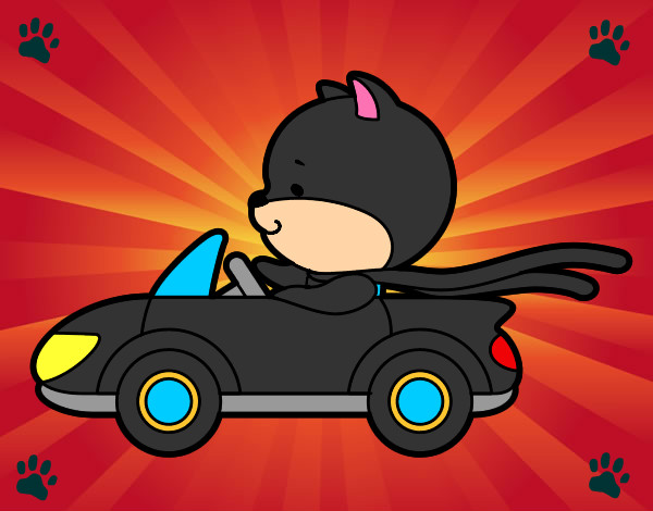 Dibujo de Gato Batman y su coche pintado por Esteban7 en  el día  30-04-13 a las 16:47:20. Imprime, pinta o colorea tus propios dibujos!