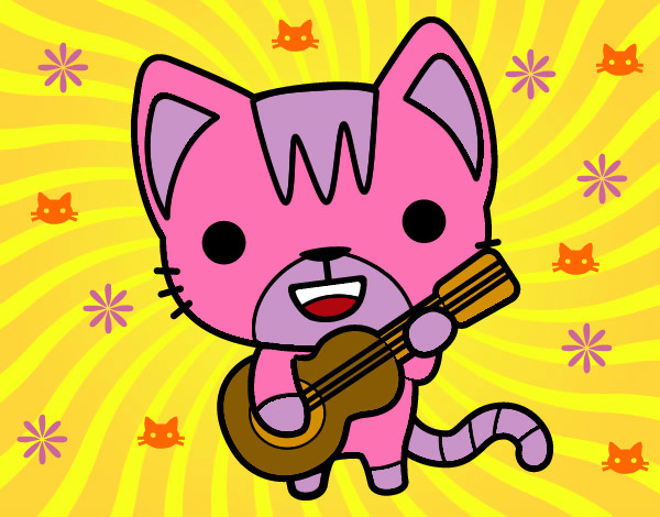 Dibujo Gato guitarrista pintado por antotasia