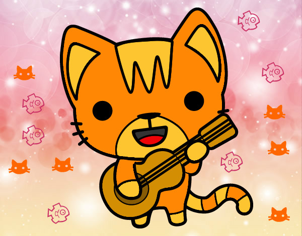 Dibujo Gato guitarrista pintado por kittykatty