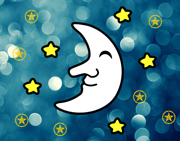 Dibujo Luna con estrellas pintado por GUIA