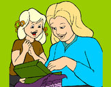 Dibujo Madre e hija pintado por charito