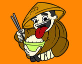 Dibujo Chino comiendo arroz pintado por charito