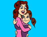 Dibujo Madre e hija abrazadas pintado por luseche