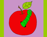 Dibujo Manzana con gusano pintado por ione
