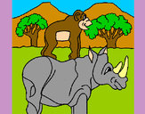 Dibujo Rinoceronte y mono pintado por pingo