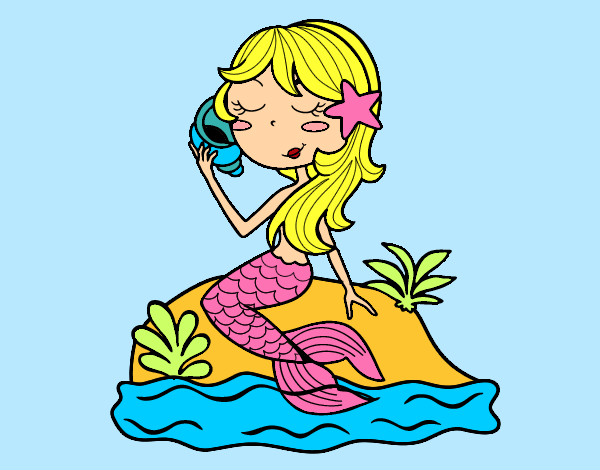 Dibujo Sirena sentada en una roca con una caracola pintado por DANNAVV