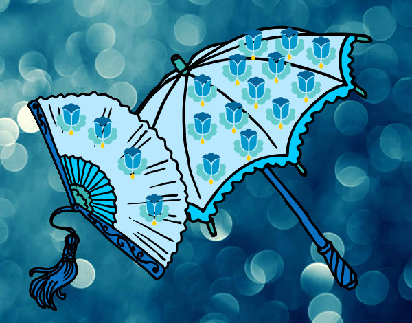 Dibujo Abanico y paraguas pintado por abr12