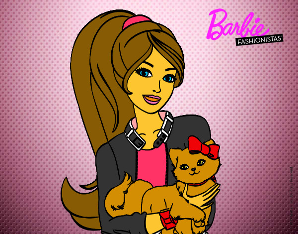 Dibujo Barbie con su linda gatita pintado por errr