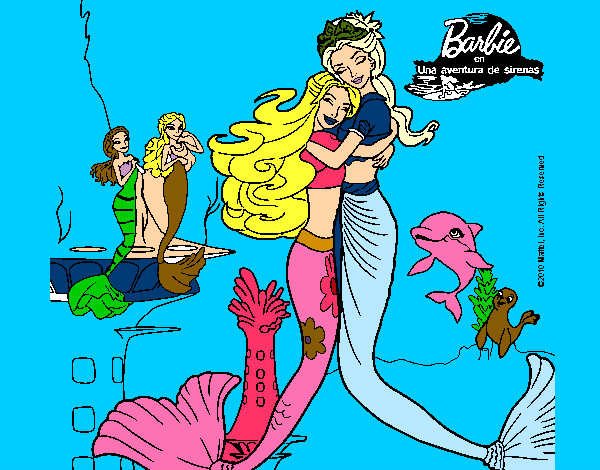 Dibujo Barbie sirena y la reina sirena pintado por elisabet10