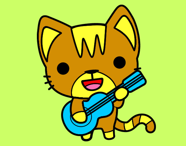 Gato tocando una guitarra azul