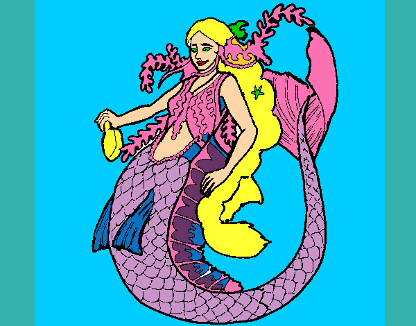 Dibujo Sirena con larga melena pintado por cecilita
