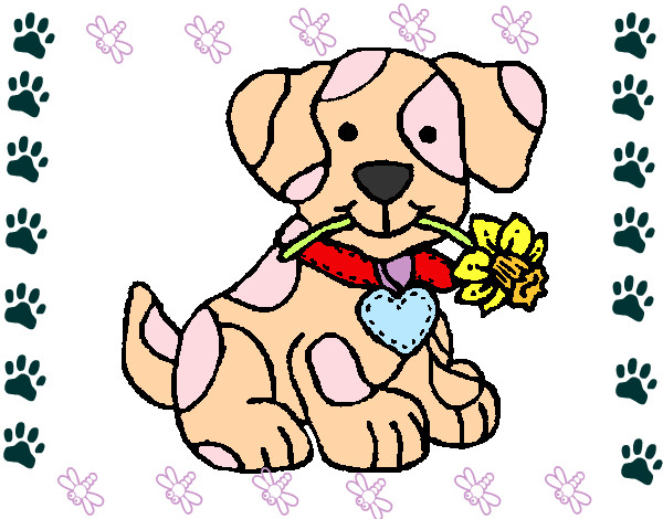 Dibujo Cachorro con una flor en la boca pintado por Yeleni113