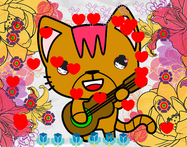 Dibujo Gato guitarrista pintado por cangri