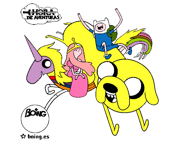 Jake, Finn, la princesa Chicle y Lady Arco Iris