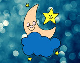 Dibujo Luna y estrellas pintado por yolki