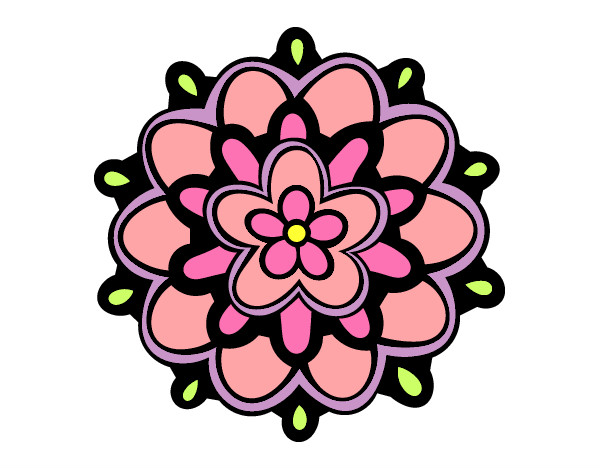 Dibujo Mándala con una flor pintado por yolki