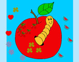 Dibujo Manzana con gusano pintado por poleth08