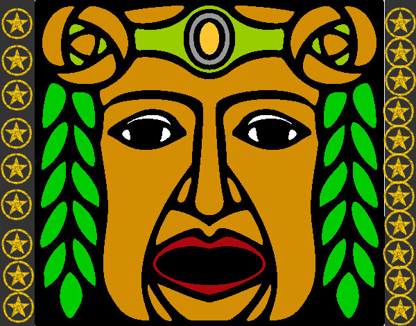 Dibujo Máscara Maya pintado por macho