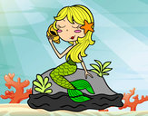 Dibujo Sirena sentada en una roca con una caracola pintado por -xavi-