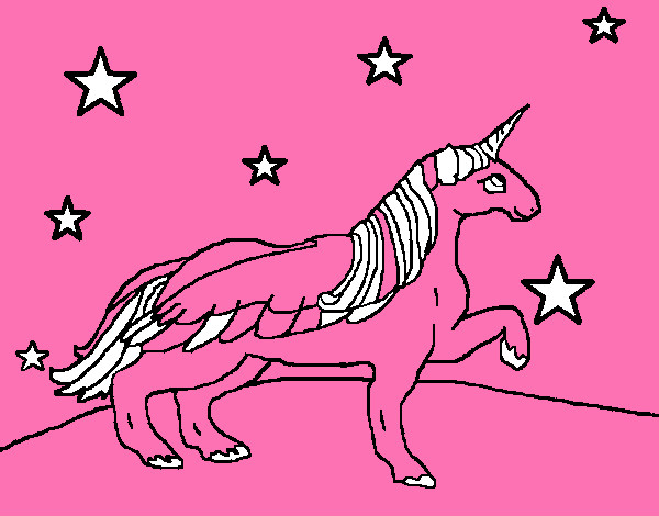 Dibujo Unicornio mirando las estrellas pintado por maitee