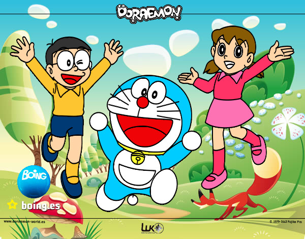 Dibujo Doraemon y amigos pintado por espejo