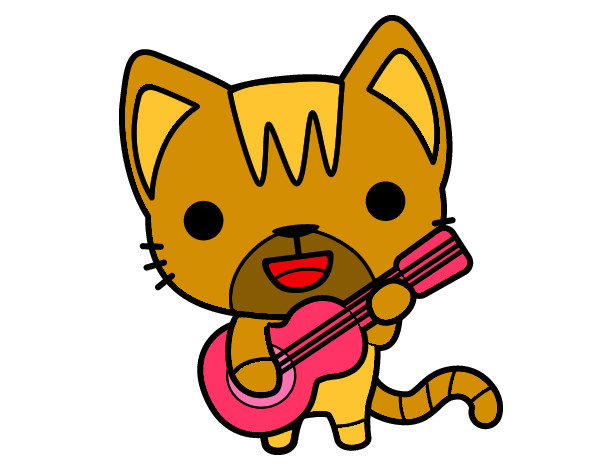 Dibujo Gato guitarrista pintado por abrilfore
