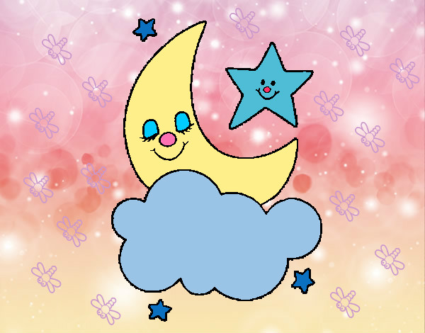 Dibujo Luna y estrellas pintado por macheli